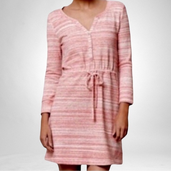 Anthropologie Saturday Sunday Red Poppy Space dye Henley Sweatshirt Dress SZ M - Picture 1 of 9